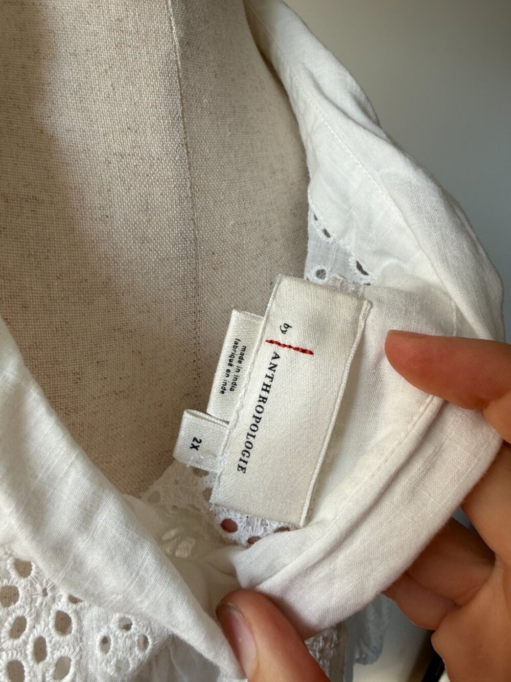 Anthropologie Eyelet Embroidered Babydoll Dress Ruffle Sleeve White 2X - Picture 6 of 8